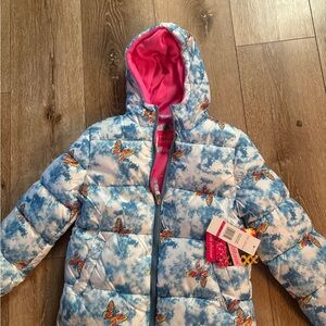 Pink Platinum Butterfly Print Puffer Jacket - Blue and Pink